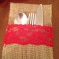 4 Holidays Burlap and  red lace Utensil holder
