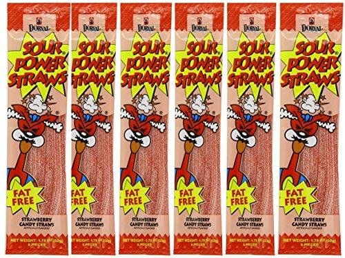 Sour Power Candy Straws, Flavored With Strawberry- Pack of 6 (Strawberry, 6-Pack