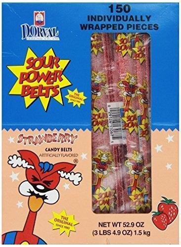 Sour Power Strawberry, Individually Wrapped Belts, 150 Wrapped Belts, 52.9 Ounce