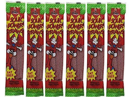 Sour Power Candy Straws, Falvored WIth Watermelon (Watermelon, 6-Pack)
