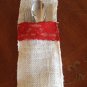 White Burlap and red lace Utensil holder set of 4