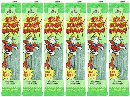Sour Power Candy Straws, Flavored With Green Apple, 6-Pack (Green Apple, 6-Pack)