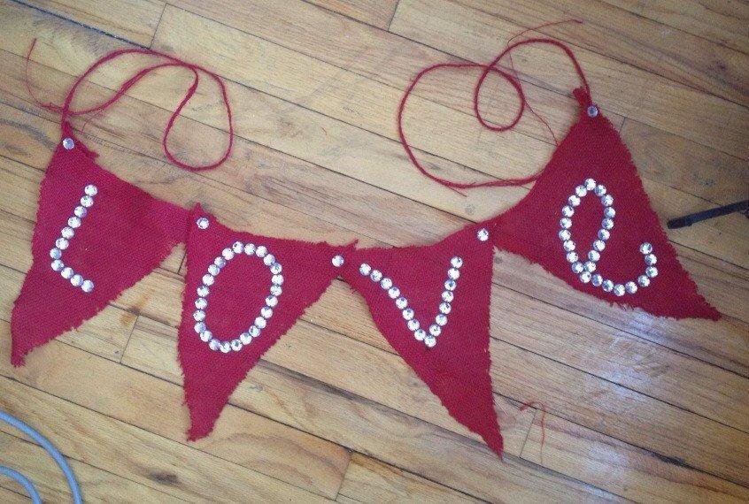 Valentine's Day Red burlap banner