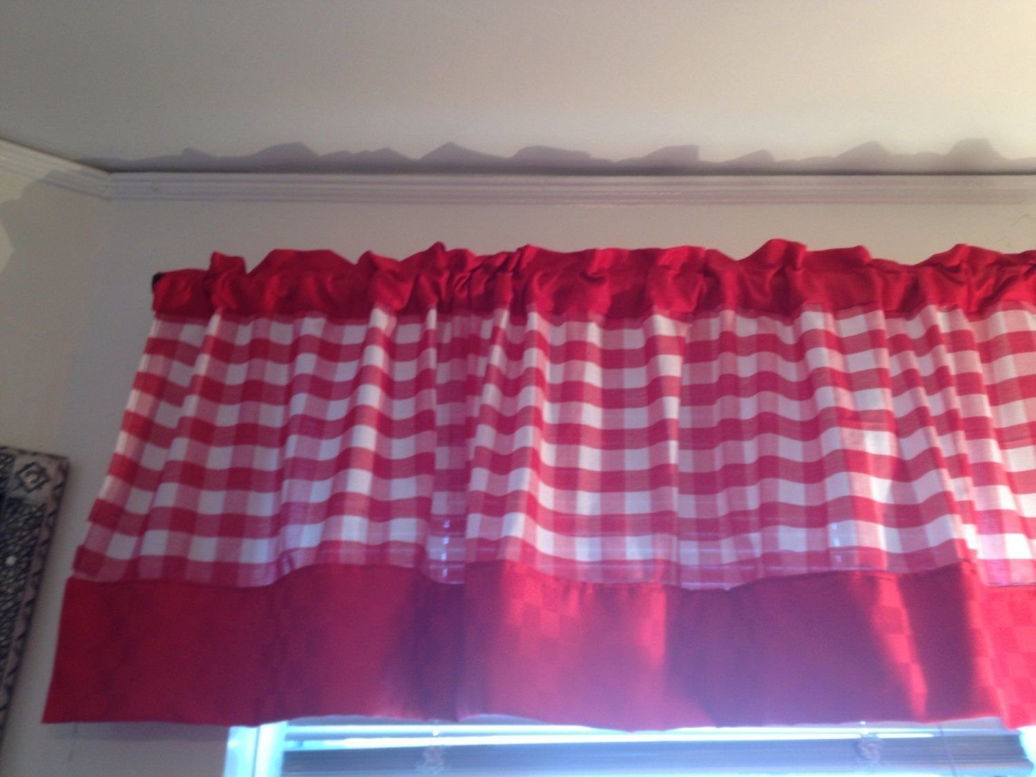Red Gingham Valance with solid red boarder