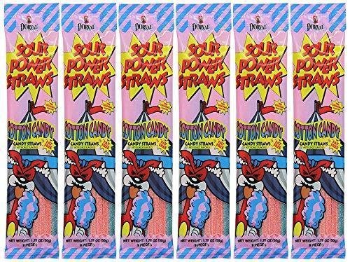 Sour Power Candy Straws, Flavored With Cotton, 6-Pack (Cotton, 6-Pack)