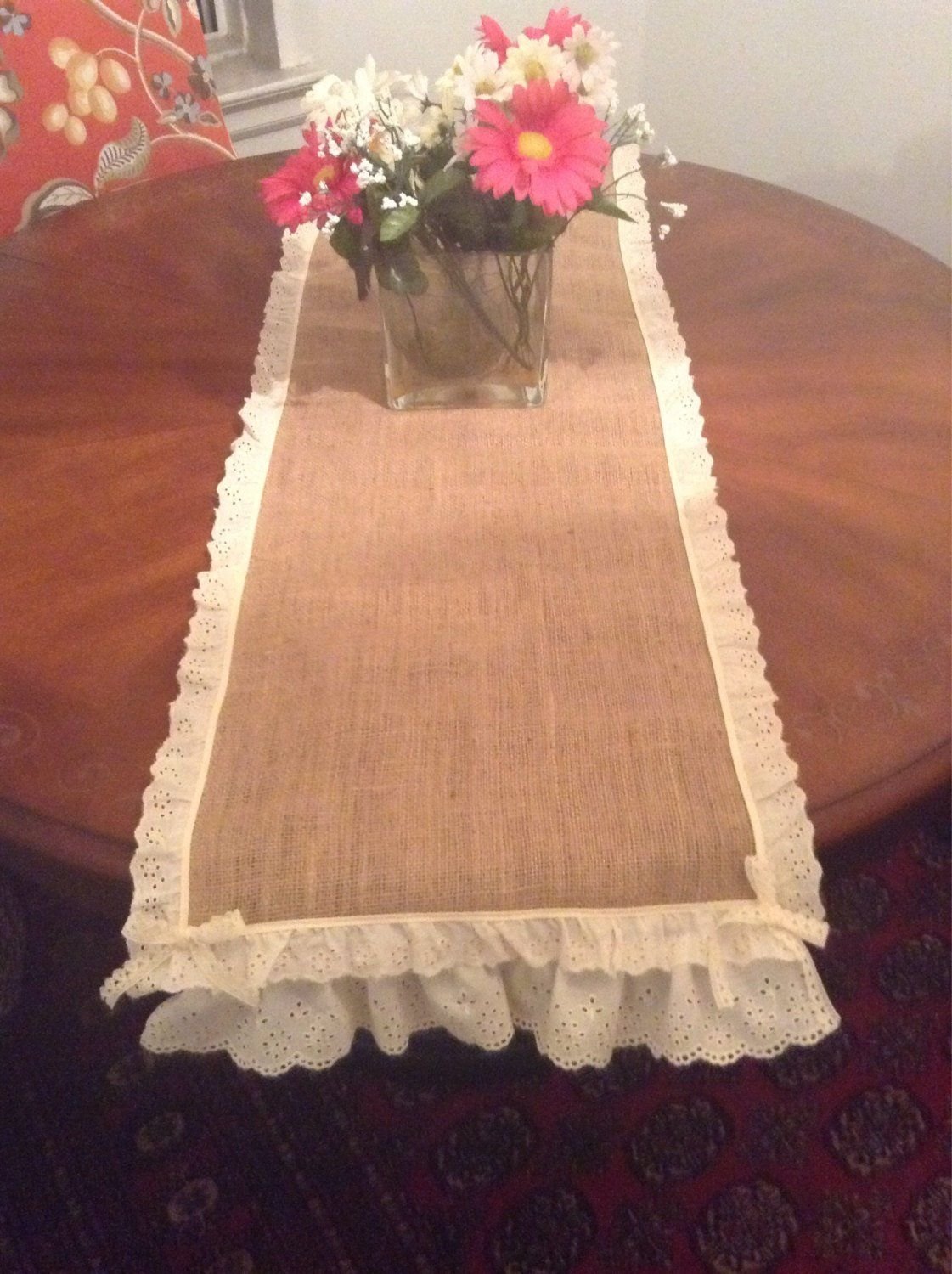 Burlap table top/ runner vintage look