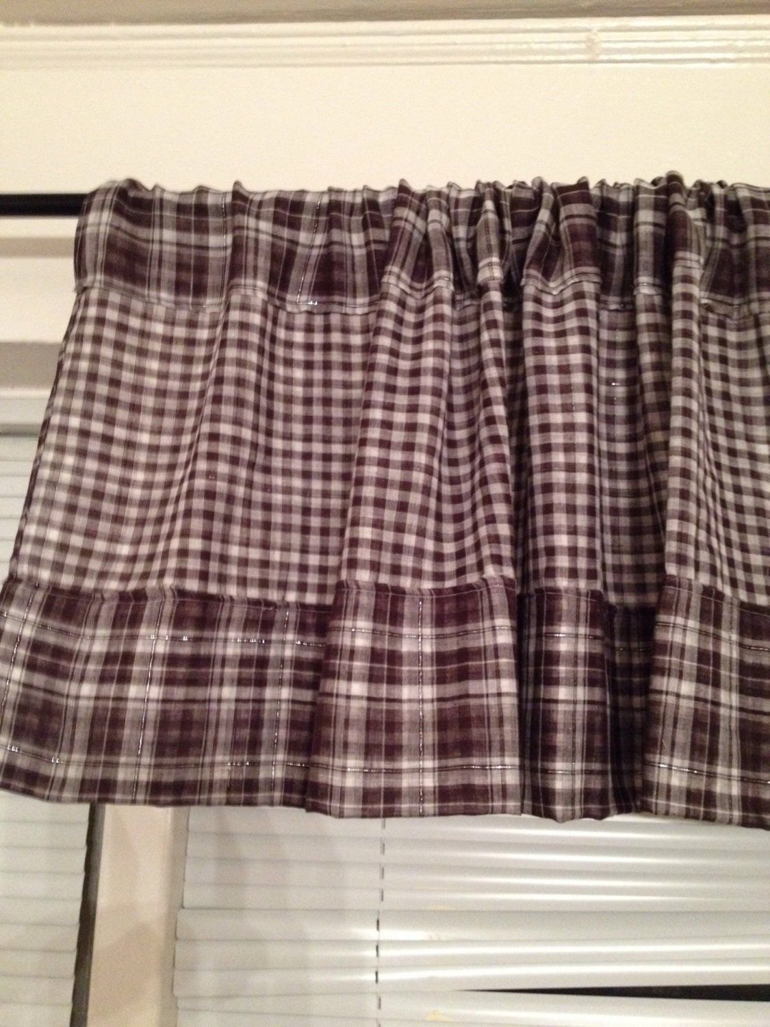 75"X15"Dark Brown Gingham Valance