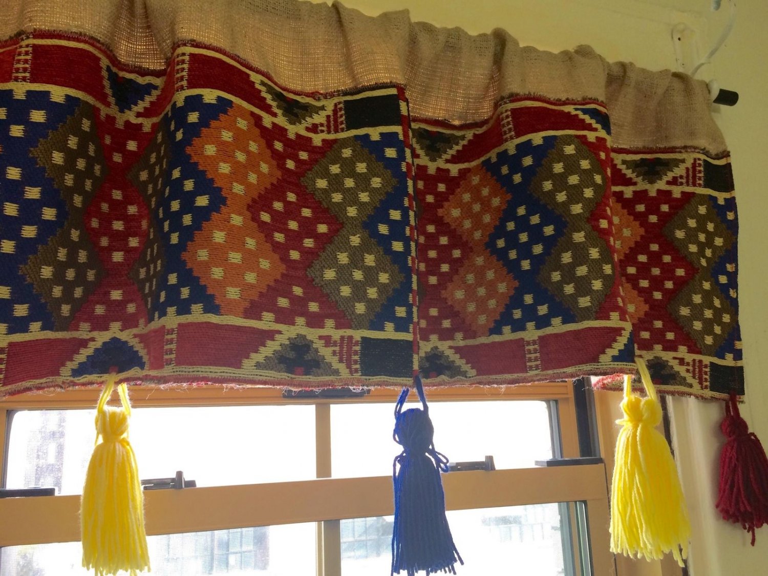 Burlap valance,Boho chic, fall spirit valance