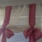 White Burlap with red gingham  window valance