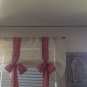 White Burlap with red gingham  window valance