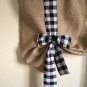 Natural Burlap Tie Up valance  Large black and white gingham 40X 30