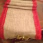 Christmas Burlap and red Lace table Runner with glittered golden Bow
