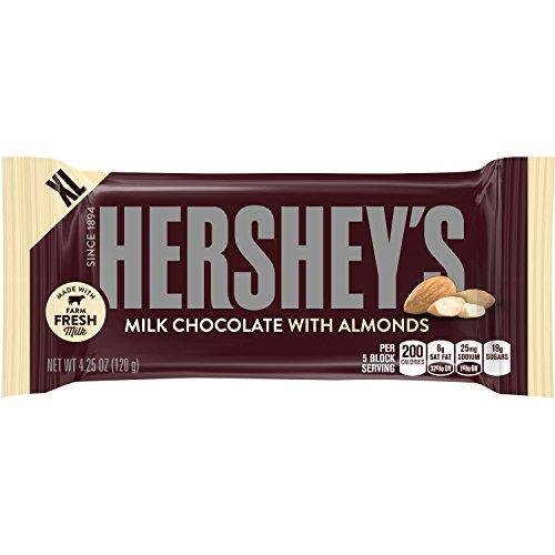 HERSHEY'S Chocolate Bar with Almonds, Milk Chocolate Candy Bar with Almonds, 4.2