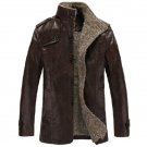 PU Leather Slim Fit Plush Lining Warm Jacket