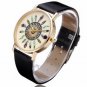 PU Leather Gold Women Round Quartz Wrist Watch