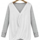 Women Chiffon Patchwork Casual Cotton Knitted Long Sleeve T-Shirts