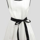 White Pleated Chiffon Blouse With Ribbon