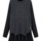 Loose Irregular Two Pieces Knitted Vest Long Sleeve Dress