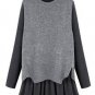 Loose Irregular Two Pieces Knitted Vest Long Sleeve Dress