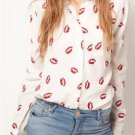Red Lips Printed Chiffon Long Sleeve Blouse