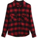Black Red Plaid Checkered Pockets Shirt Blouse