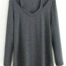 Women Neck Hollow Off Shoulder Long Sleeve Loose Blouse
