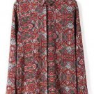 Women Printed Blouse Long Sleeve Totem Lapel Tops Loose