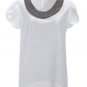 Beaded Neckline Ruffle Shoulder Chiffon Blouse