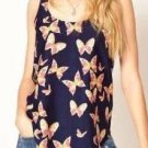Sleeveless Butterfly Print Chiffon Vest Blouse