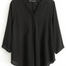 Loose Sexy V Neck Shirt Pure 3/4 Batwing Sleeves