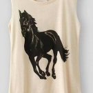 Fashion Sleeveless Horse Print Tops Casual Cotton
