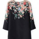 Women Vintage Floral Printed 3/4 Sleeve Chiffon