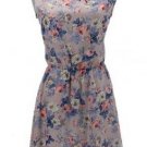 Sleeveless Chiffon Dresses Floral Printed Waist Mini Skirts