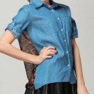 Lady Leopard Chiffon Shirt Denim Blouse