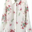Lapel Printing Long Sleeved Chiffon Shirt