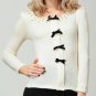 Beading Knit Puff Sleeve O-Neck Sweater Blouse