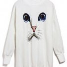 Casual O-Neck Blue Eyes Cat Printed Long Sleeve Cotton T-Shirts