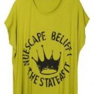 Casual Loose Pattern Printed Batwing Sleeve Cotton T-Shirt