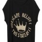 Casual Loose Pattern Printed Batwing Sleeve Cotton T-Shirt