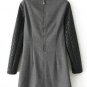 Women Gray Peter Pan Collar Pu Stitching Woolen Dress