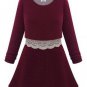 Women Elegant Lace Patchwork Dress Two Piece Long Sleeve Dress