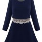 Women Elegant Lace Patchwork Dress Two Piece Long Sleeve Dress