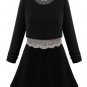 Women Elegant Lace Patchwork Dress Two Piece Long Sleeve Dress