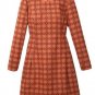 Orange Long Sleeve Back Zipper Houndstooth Round Neck Dress