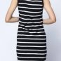 Women Black White Stripe Sleeveless Slim Knee Length T-shirt Dress
