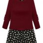 Long Sleeve Collar Knitted Floral Dress