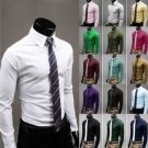 17 Colors Fashion Unique Neckline Men Slim Long Sleeve Dress Shirt