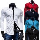 Mens Slim Fit Unique Neckline Long Sleeve Dress Shirts 5 Colors