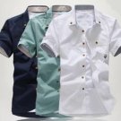 Men's Fashion Cotton Pure Color Short Sleeve shirt Sapphire