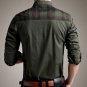 Mens Fashion Casual Slim Fit Long Sleeve Plaid Stitching Dress Shirt